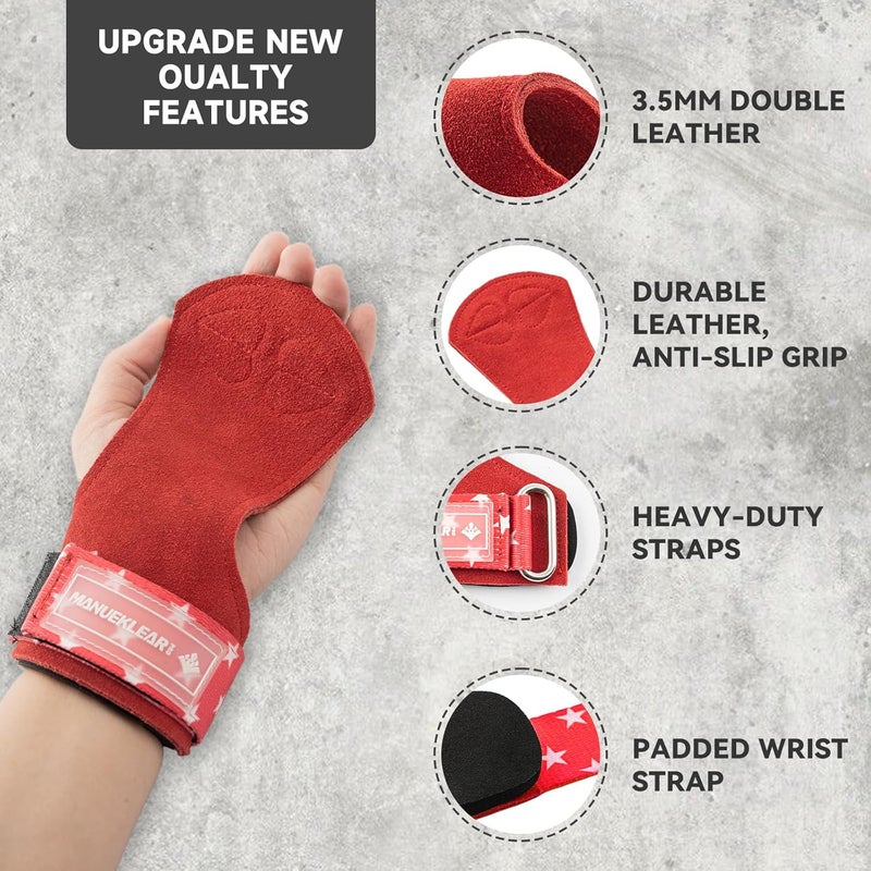 M MANUEKLEAR MANUEKLEAR Gym Straps Weight Lifting, Double Leather Lifting Straps for Men Deadlift with Cushion Wrist Loop, Gym Lifting Wrist Wraps for Weightlifting - Image 2